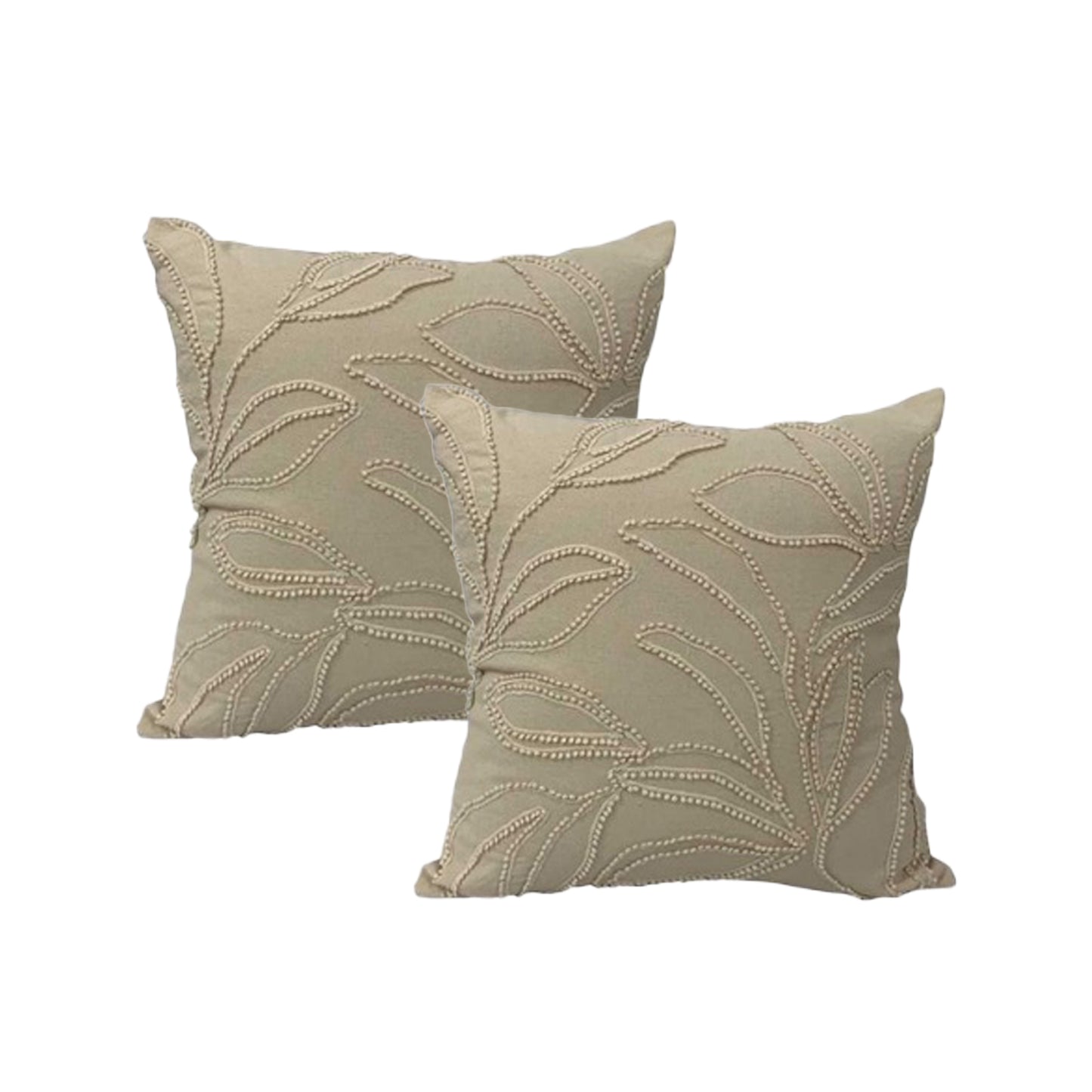 Riviera Natural Twin Pack Cotton Embroidered Cushion Feather Filled by Cloud Linen