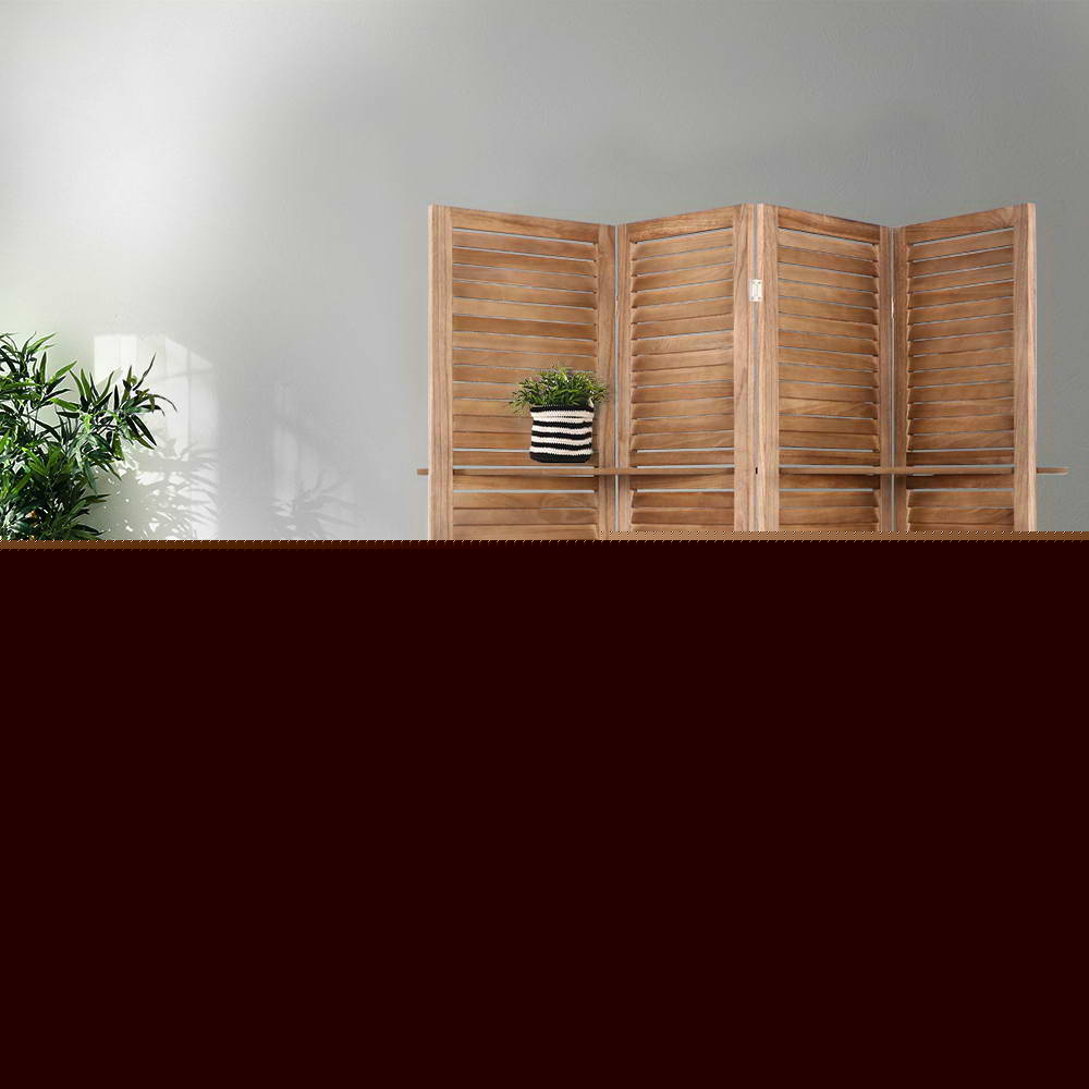 Artiss 4 Panel Room Divider Screen 163x170cm Shelf Oak