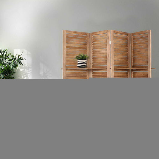 Artiss 4 Panel Room Divider Screen 163x170cm Shelf Oak