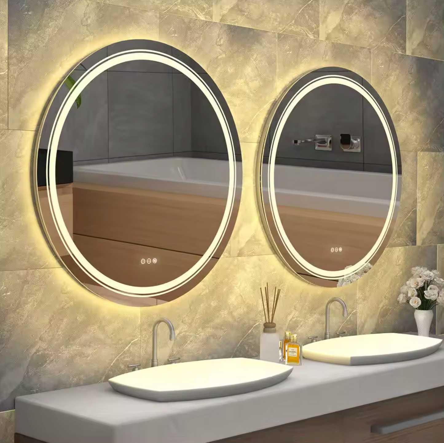 Interior Ave - LED Round Frameless Salon / Bathroom Wall Mirror - 90cm