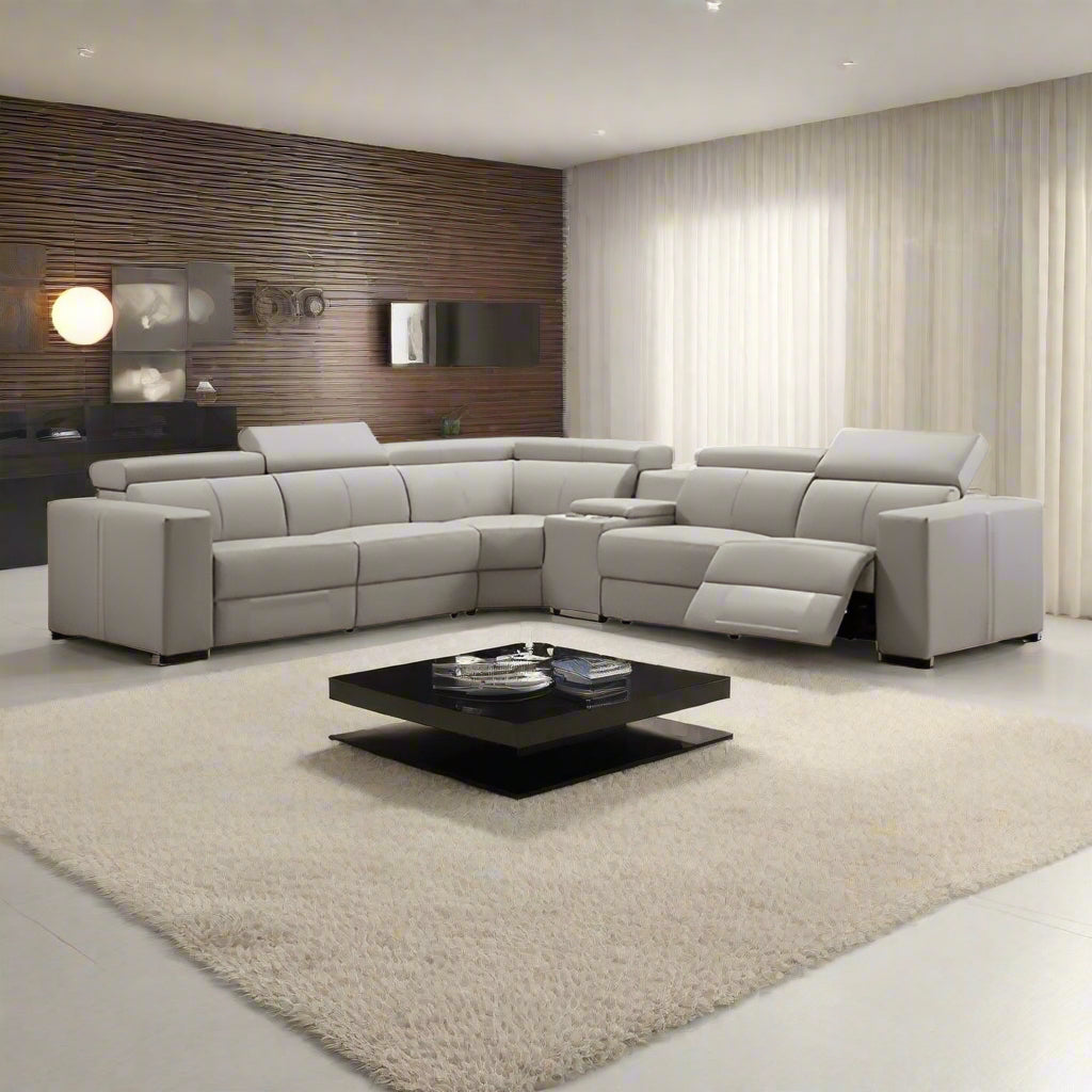 Washington Genuine Leather 6 Seater Corner Sofa With 2 Electric Recliners And Reversible Console