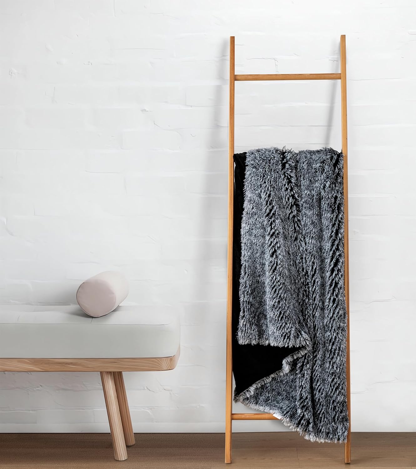 Double Sided Fx Fur Shaggy Throw Blanket - Charcoal