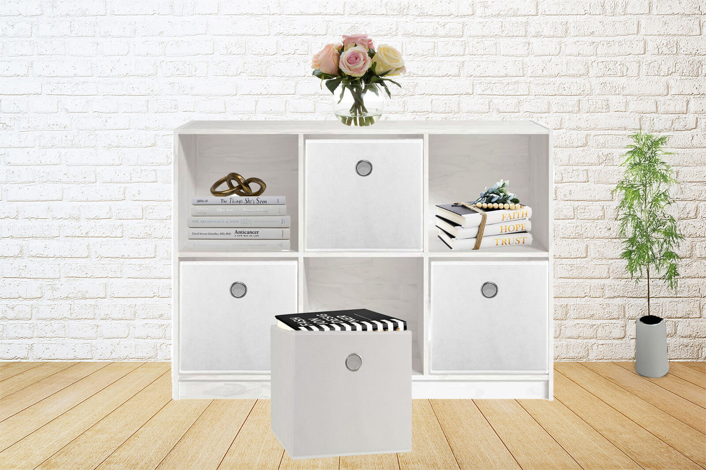 SORTI 27x28x27 CM White 8-Pack Foldable Storage Cubes - Fabric Bookcase Organizers for Toys and More
